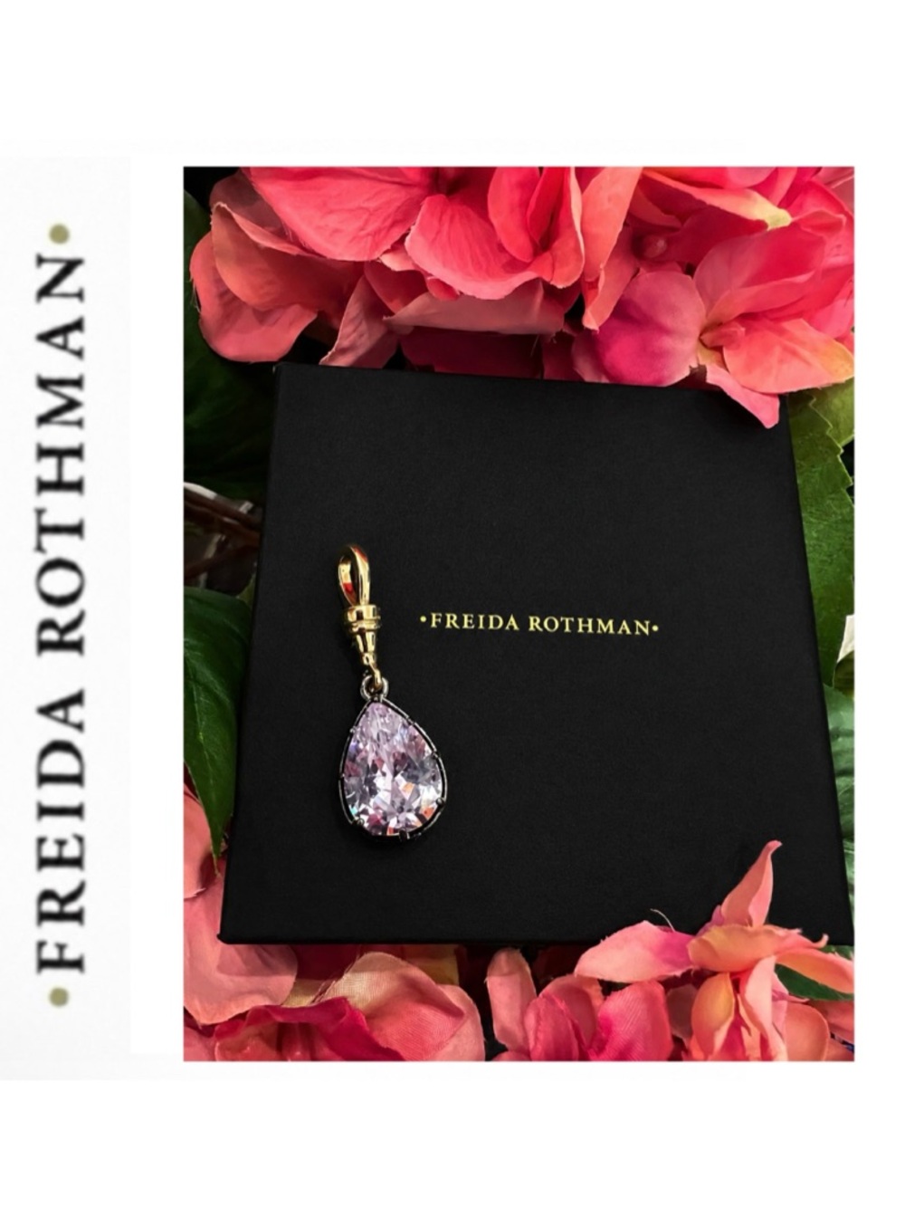 Freida Rothman Vault Pear-Cut Prong-Set Cubic Zirconia Pendant Black Rhodium